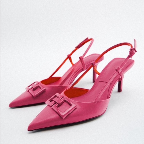 New Zara Fushia pink leather shoes pointed toe - Picture 5 of 8